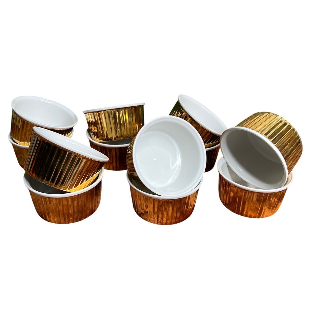 Vintage 70s Royal Worcester Ramekins Luster Gold Set of 12 Rare Size 48 Shape 00